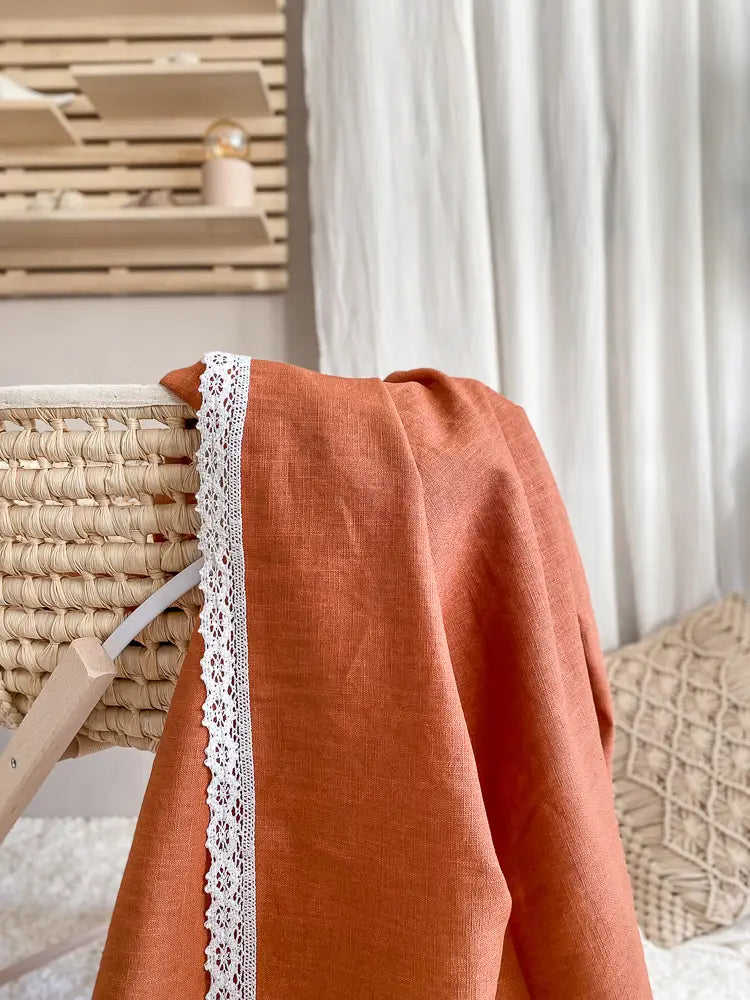 Linen swaddle with lace trim - Burnt orange 