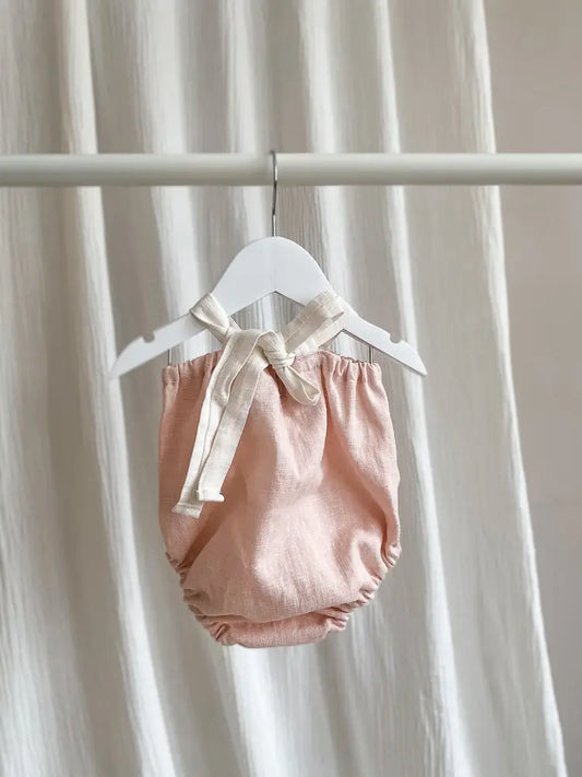 Baby linen playsuit – Nude